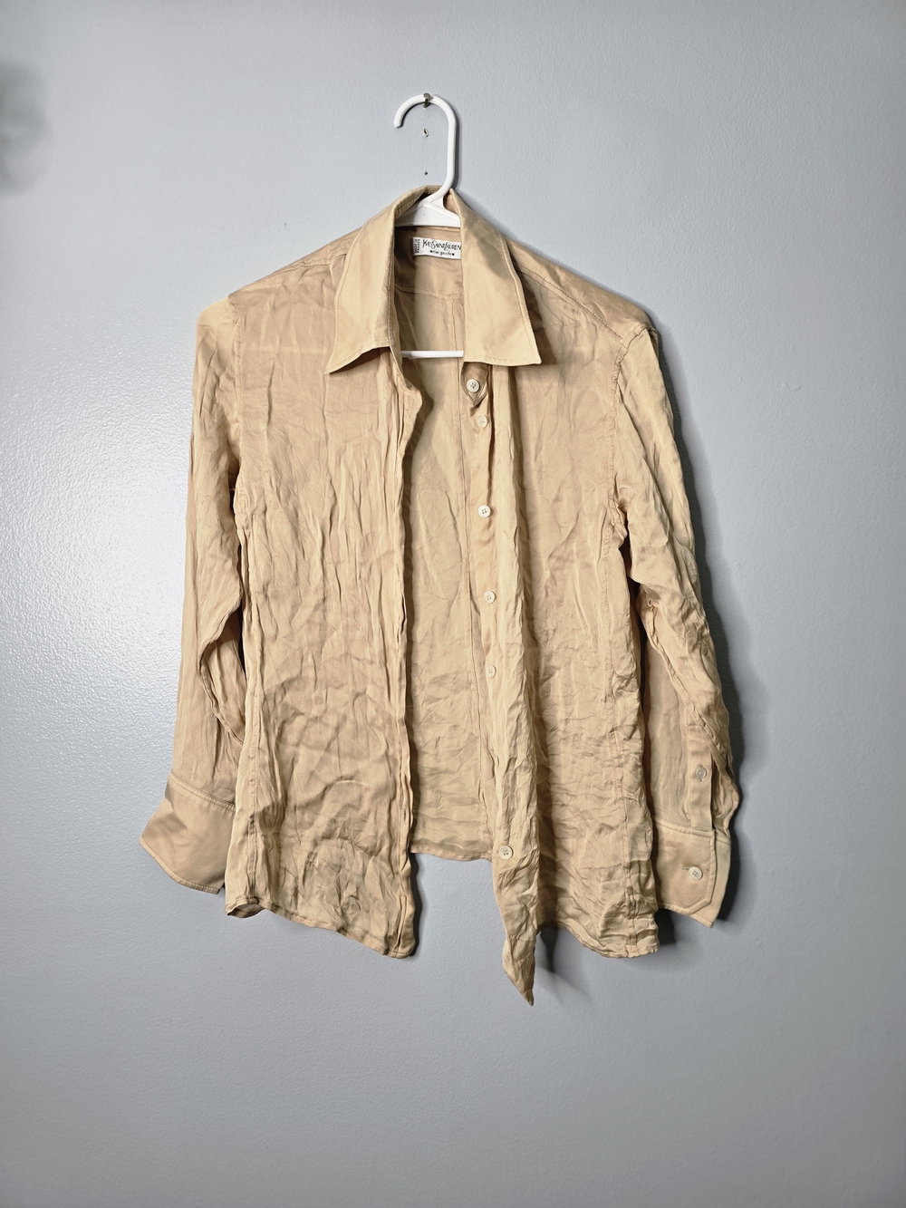 Yves Saint Laurent Beige Silk Button-Down Shirt
